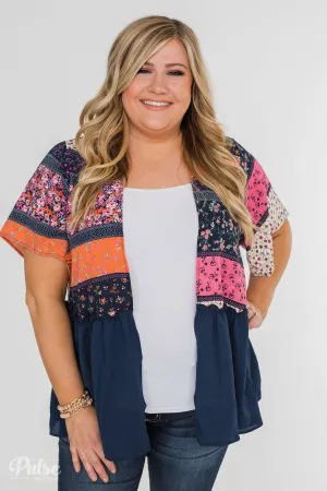 Floral Love Short Sleeve Kimono- Navy