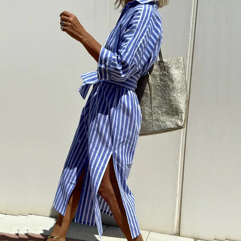 Florine | Elegant Striped Blouse Dress