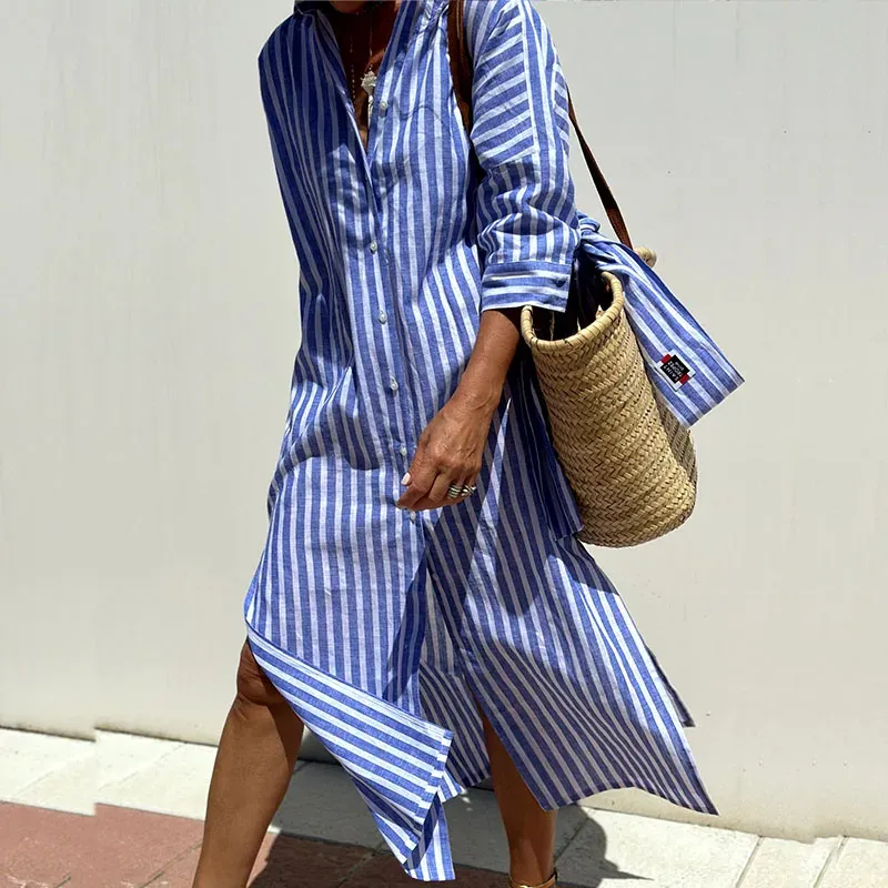 Florine | Elegant Striped Blouse Dress