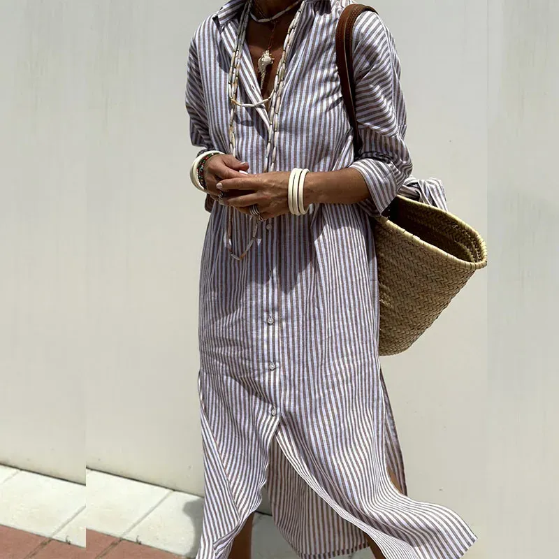 Florine | Elegant Striped Blouse Dress