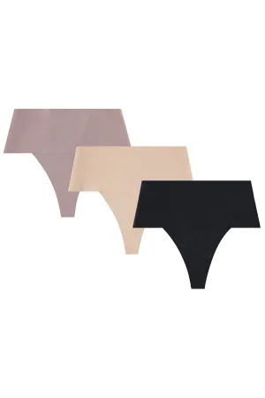 Fused Elegance : Designer Trio Shaper Thong Panties - Breathable Control