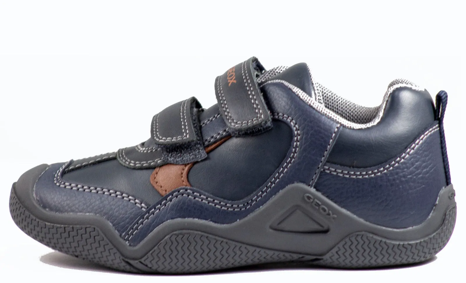 Geox Boys Jr Wader Navy/Congnac  Breathable Light Sneaker