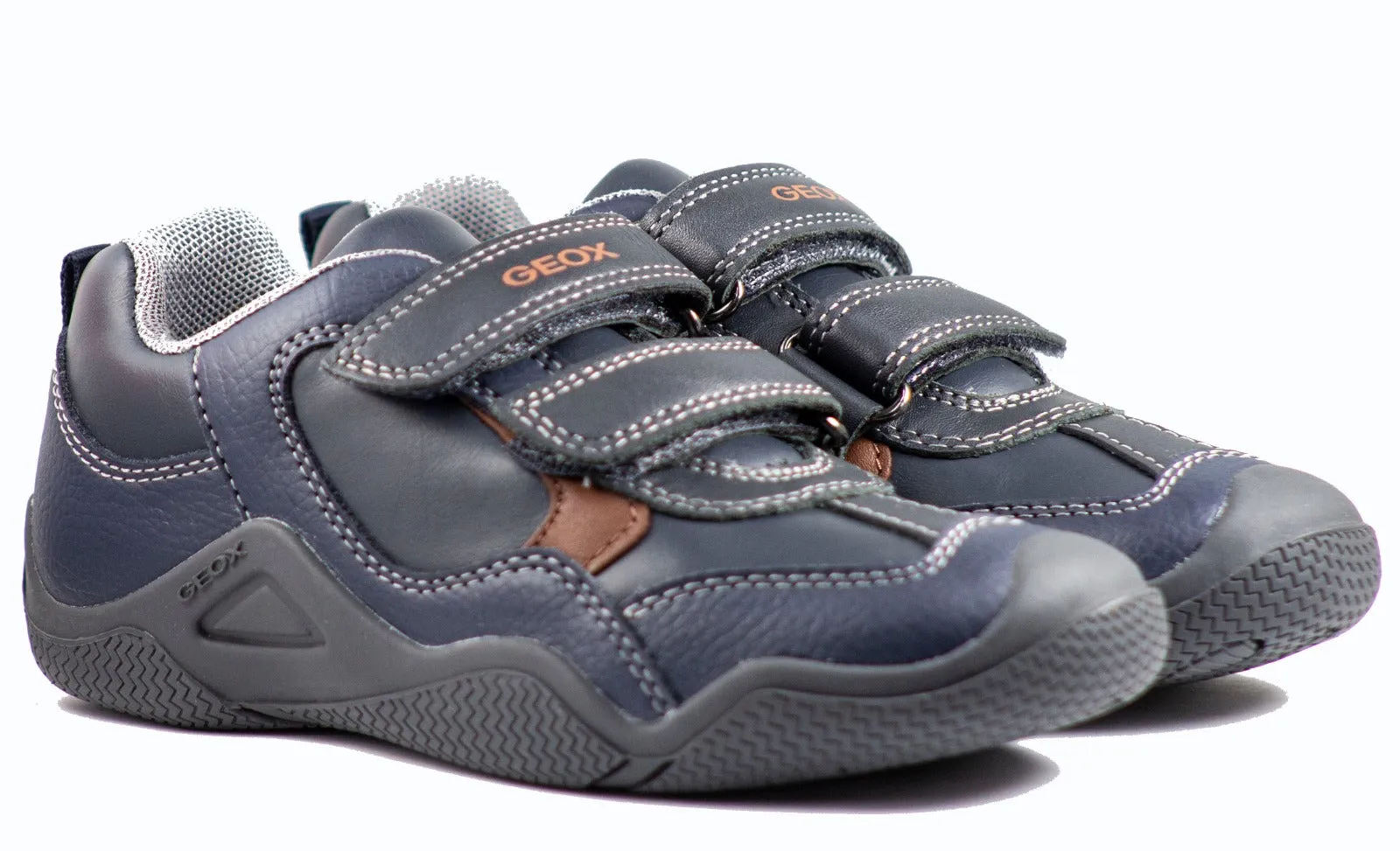 Geox Boys Jr Wader Navy/Congnac  Breathable Light Sneaker