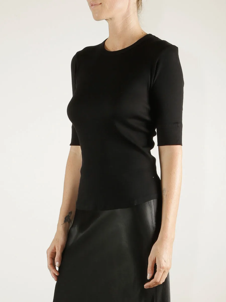 Giada Slim Crew in Lightweight Rib - Black