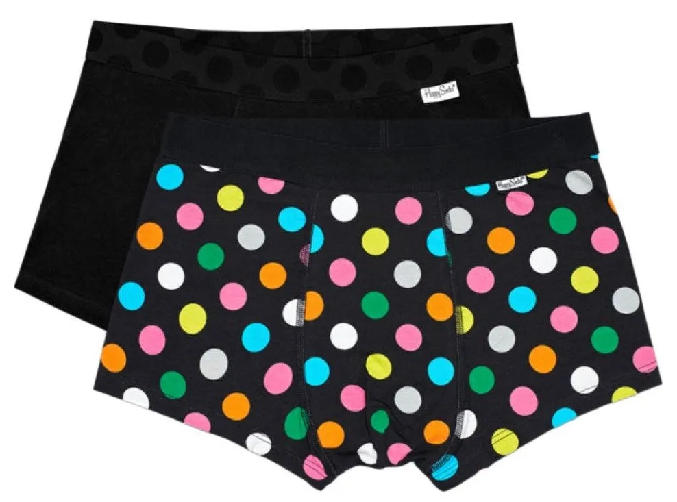 HAPPY SOCKS Men's Black 2-Pack Big Dot Breathable Cotton Soft Trunks Medium NWT