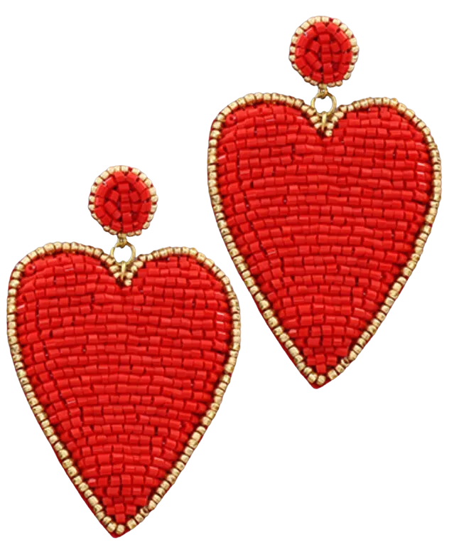 Heart Patch Earrings - Red with Gold