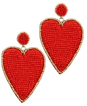 Heart Patch Earrings - Red with Gold