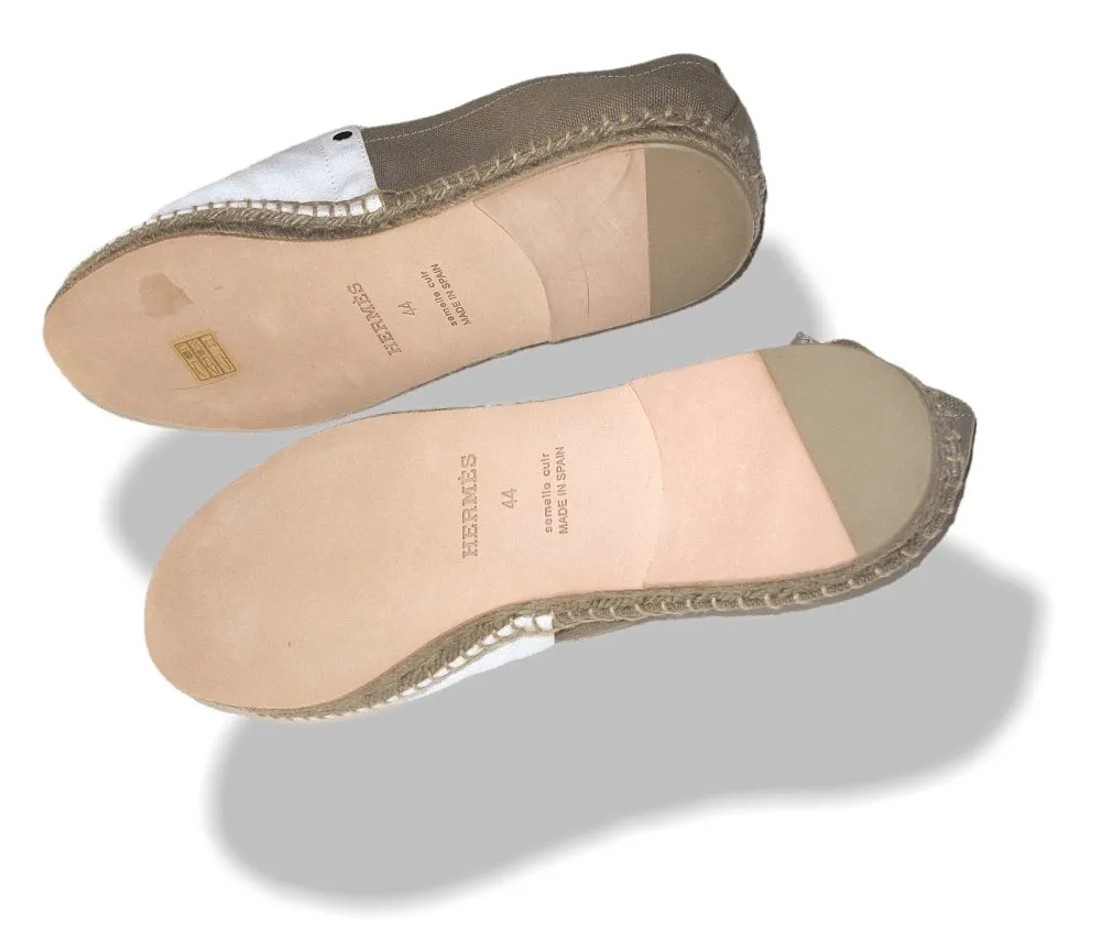 Hermes Kaki White Eusebio Espadrilles Sneakers Men Shoes Sz 44 New!
