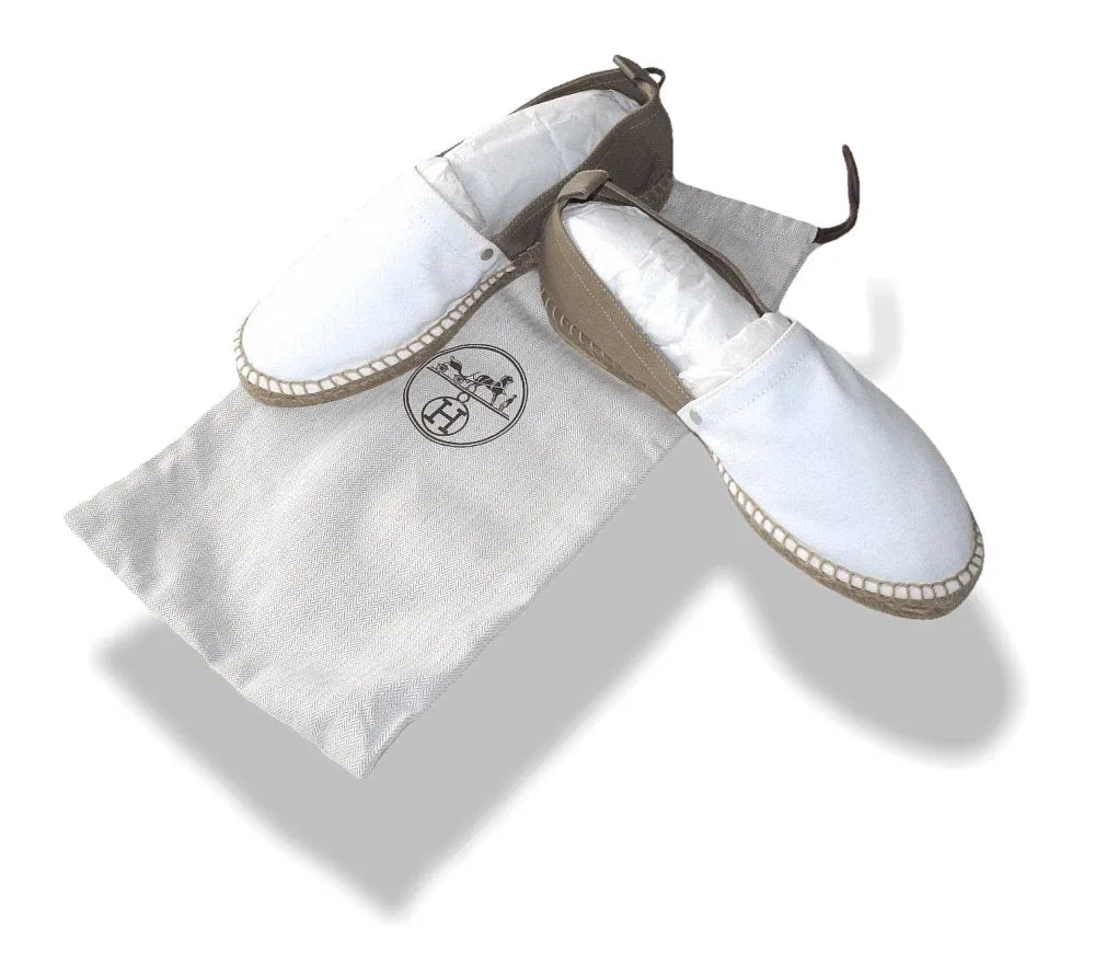 Hermes Kaki White Eusebio Espadrilles Sneakers Men Shoes Sz 44 New!