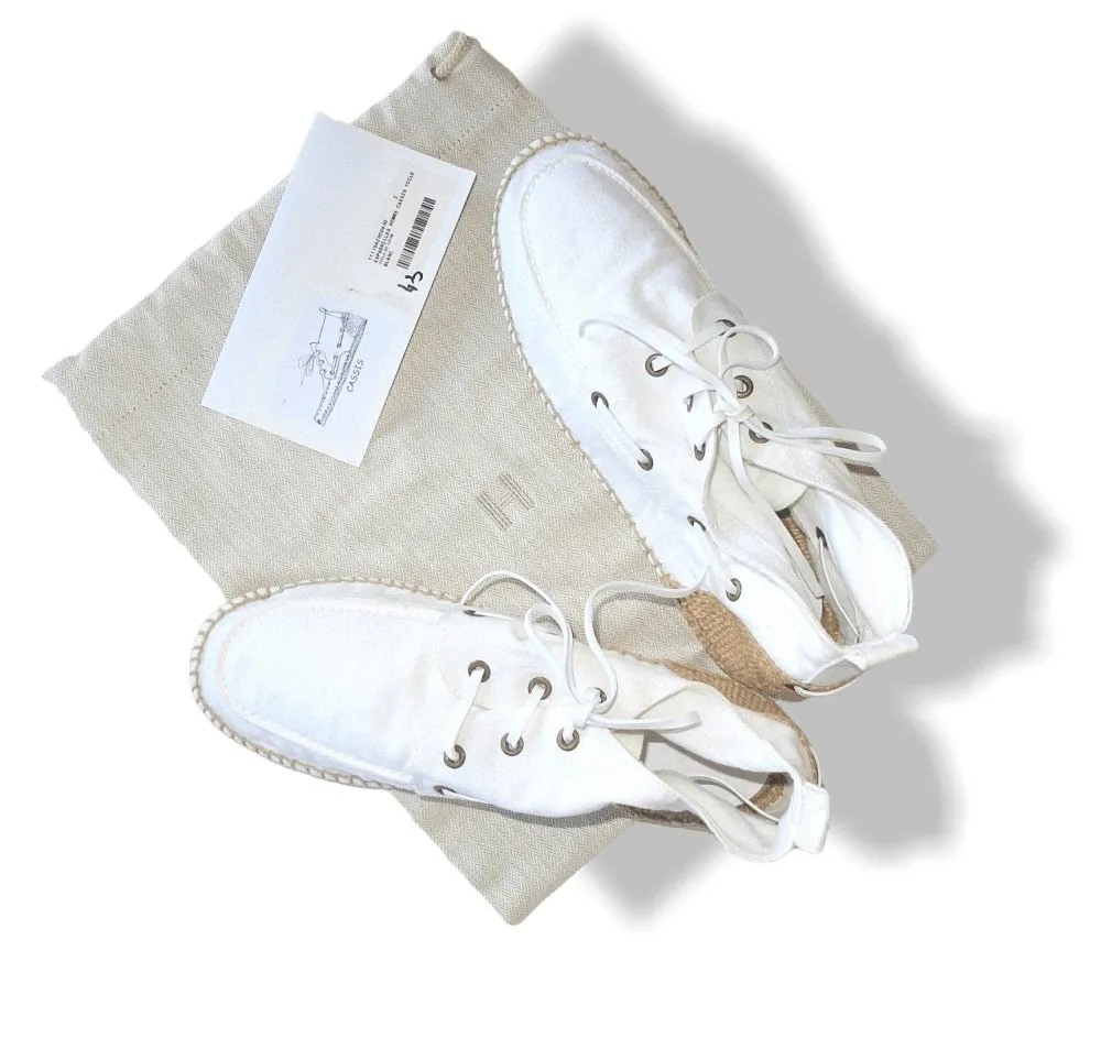Hermes White Canvas and Natural Cord Cassis Espadrilles Men Mid Shoes Sz43 NIB!