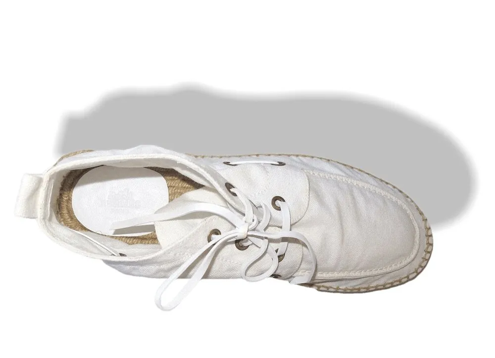 Hermes White Canvas and Natural Cord Cassis Espadrilles Men Mid Shoes Sz43 NIB!