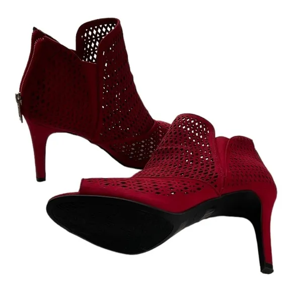 High Heel Red Mesh Open Toe Shoes​​​