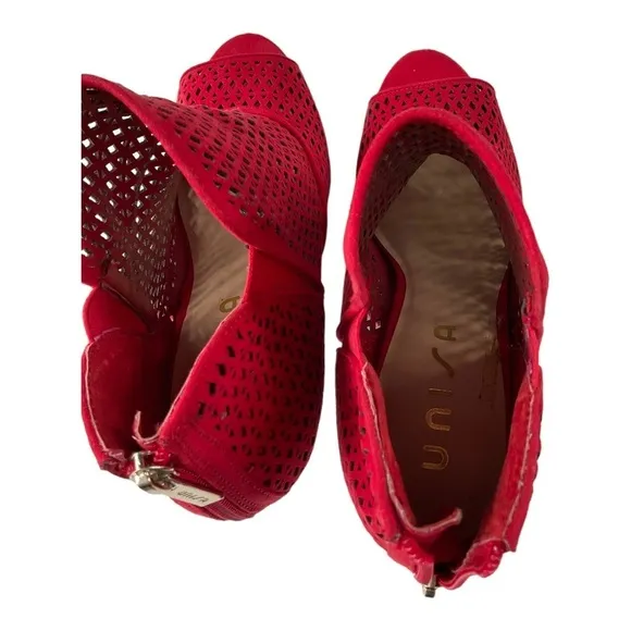 High Heel Red Mesh Open Toe Shoes​​​