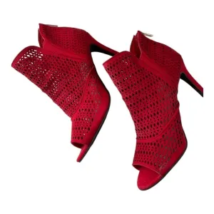 High Heel Red Mesh Open Toe Shoes​​​