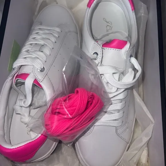 J. CREW Saturday Sneakers in White Leather with Fuchsia Detail Size US 8 AM135