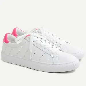 J. CREW Saturday Sneakers in White Leather with Fuchsia Detail Size US 8 AM135
