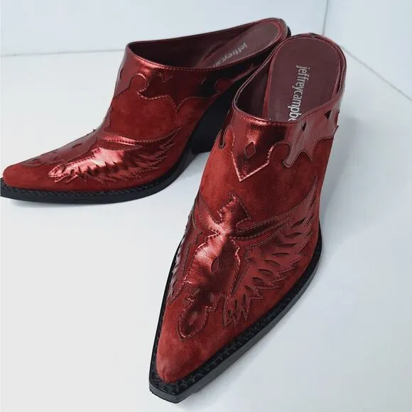 Jeffrey Campbell Eagleton Point Snip Toe Mule Western Boot Phoenix 6 Thunderbird