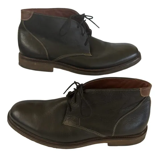 Johnston &amp; Murphy Sheepskin Gum Sole Chukka Boots Booties, Black, Size 12