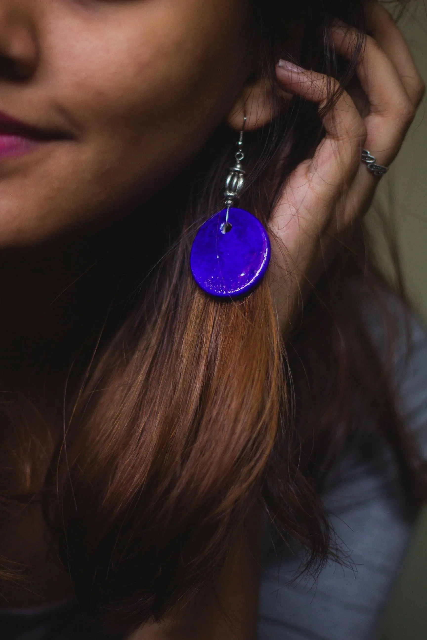 Kaisori blue pottery jewellery -  Earrings Blue