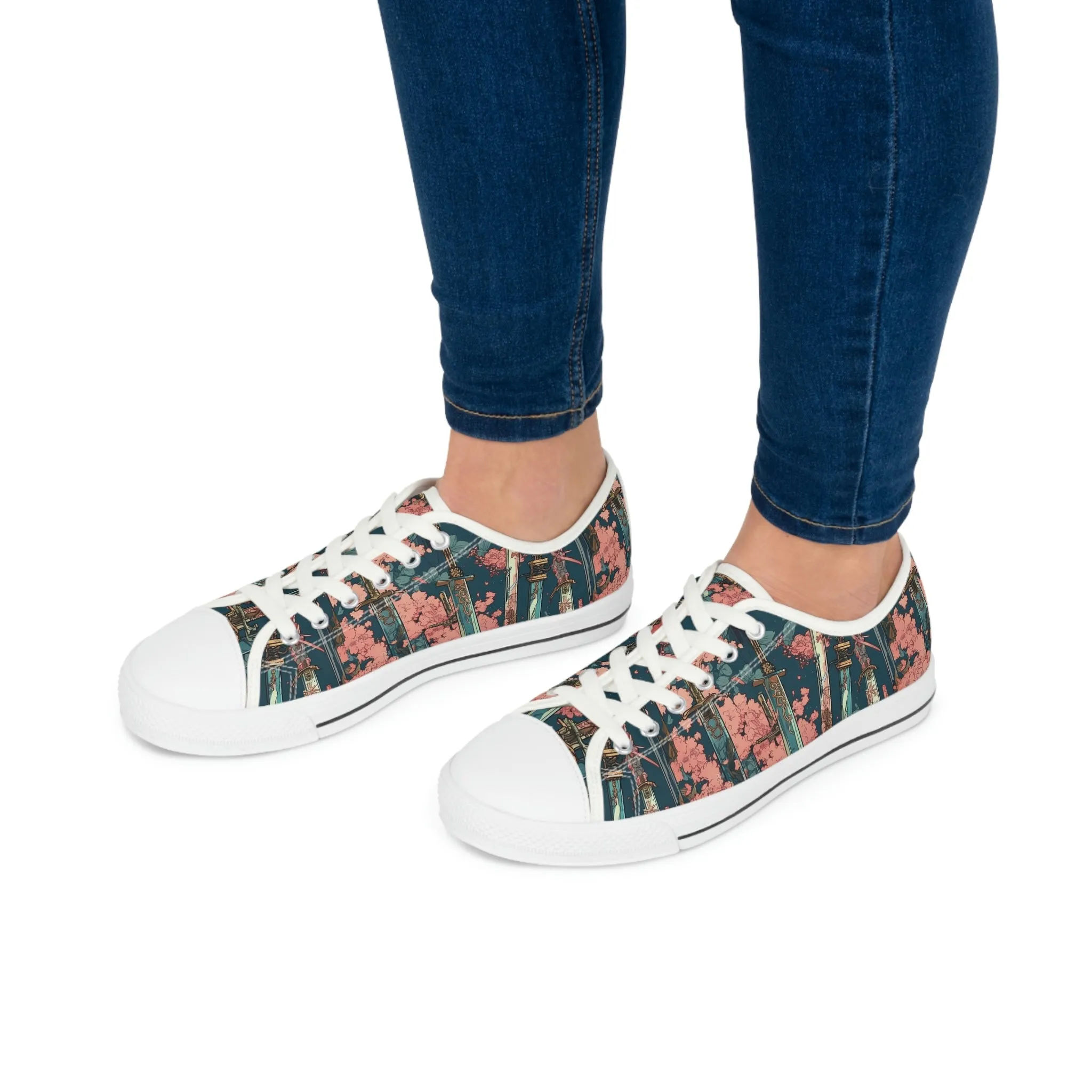 Katanas & Cherry Blossoms - Women's Low Top Sneakers