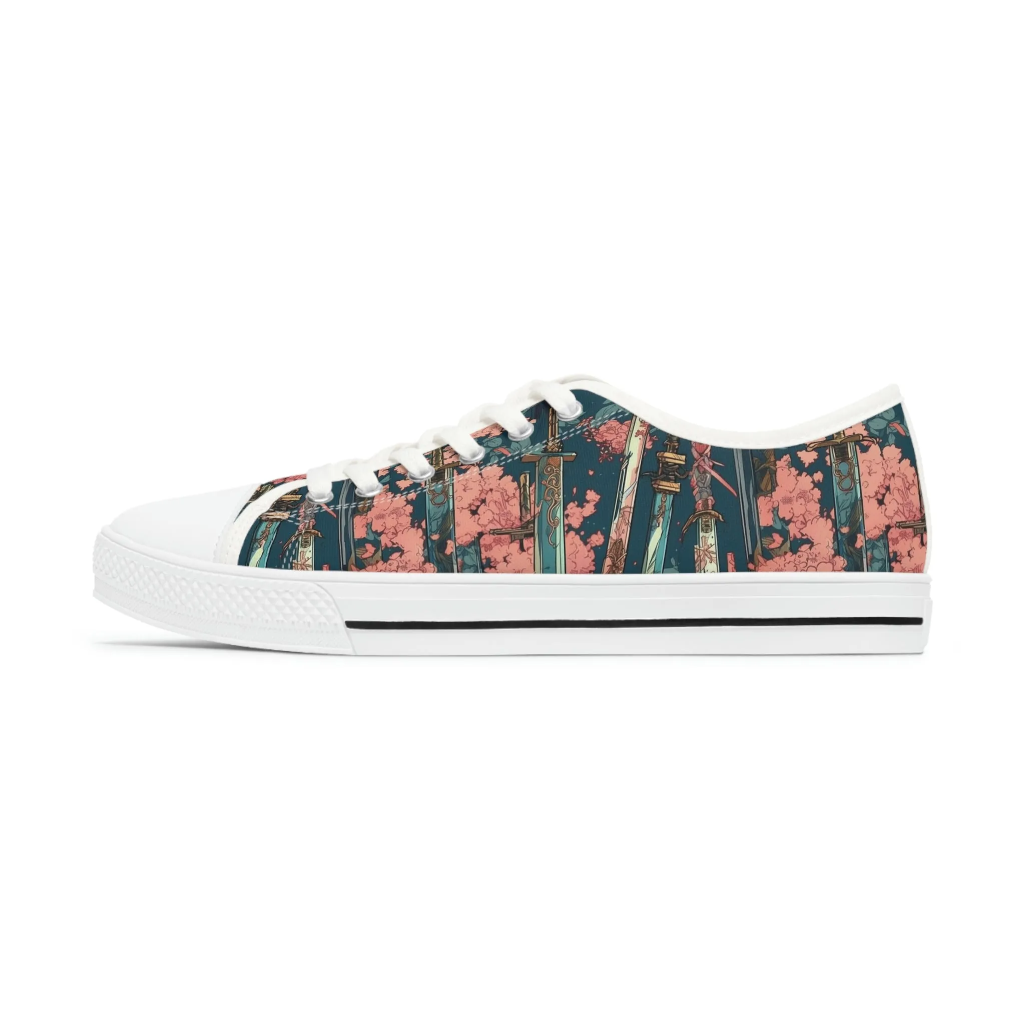 Katanas & Cherry Blossoms - Women's Low Top Sneakers