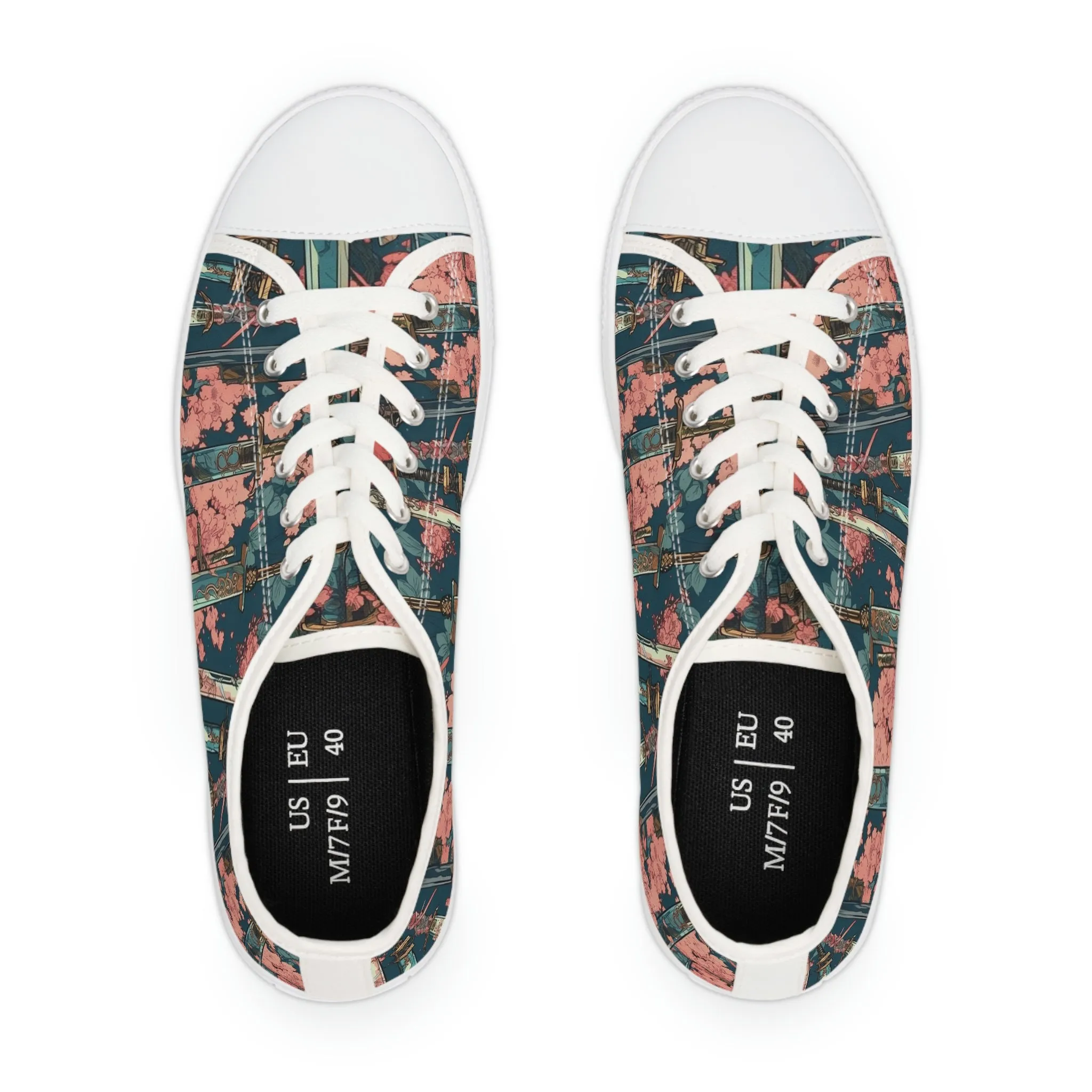 Katanas & Cherry Blossoms - Women's Low Top Sneakers