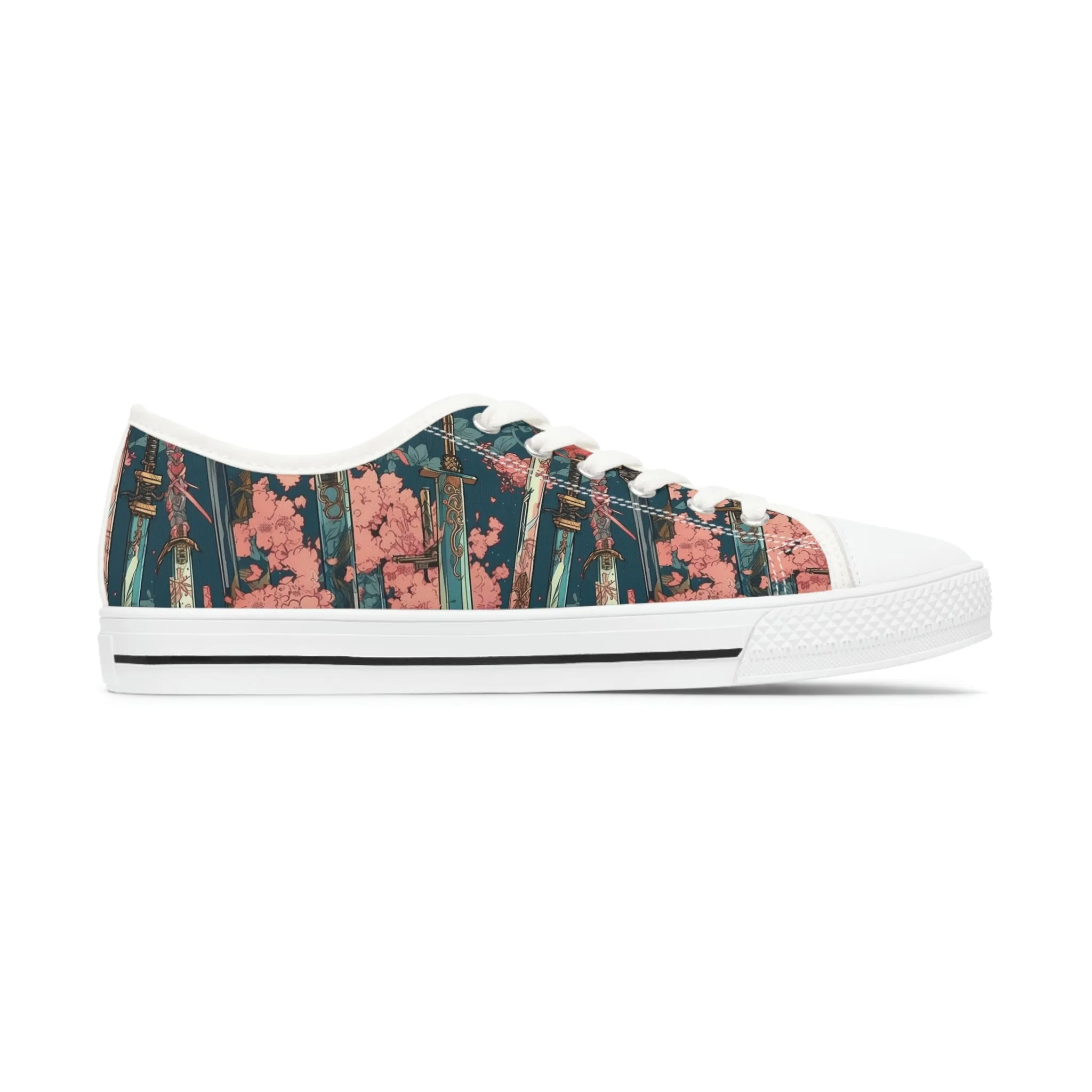 Katanas & Cherry Blossoms - Women's Low Top Sneakers