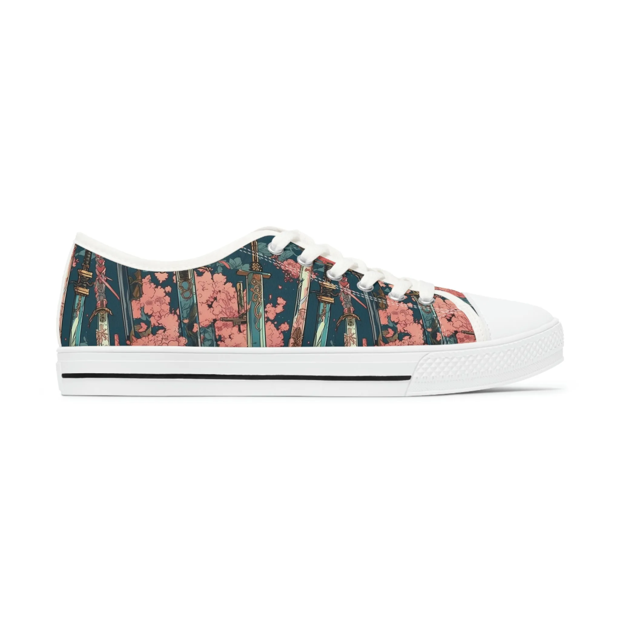 Katanas & Cherry Blossoms - Women's Low Top Sneakers