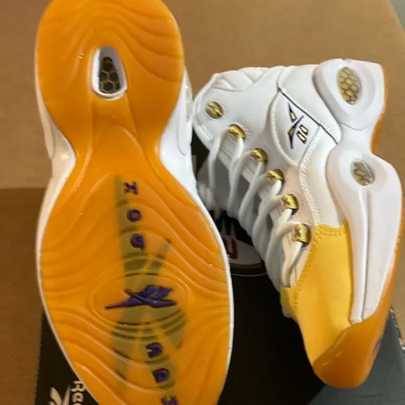 Kids White and Yellow Reebok Sneakers