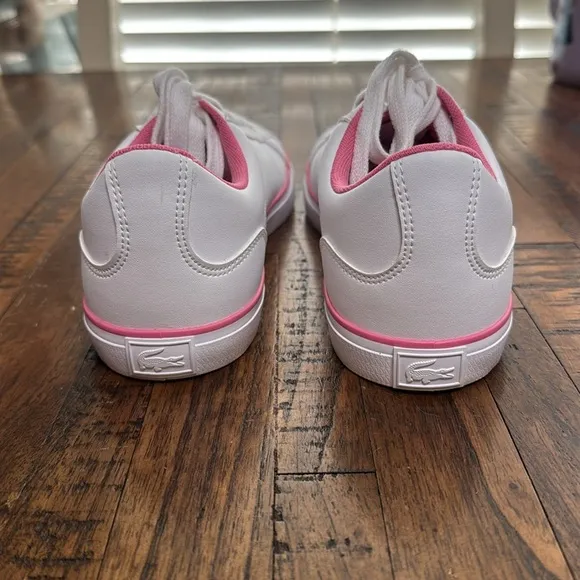 Lacoste Sneakers white with pink alligator and details kids sz 5.5 or EU 37.5