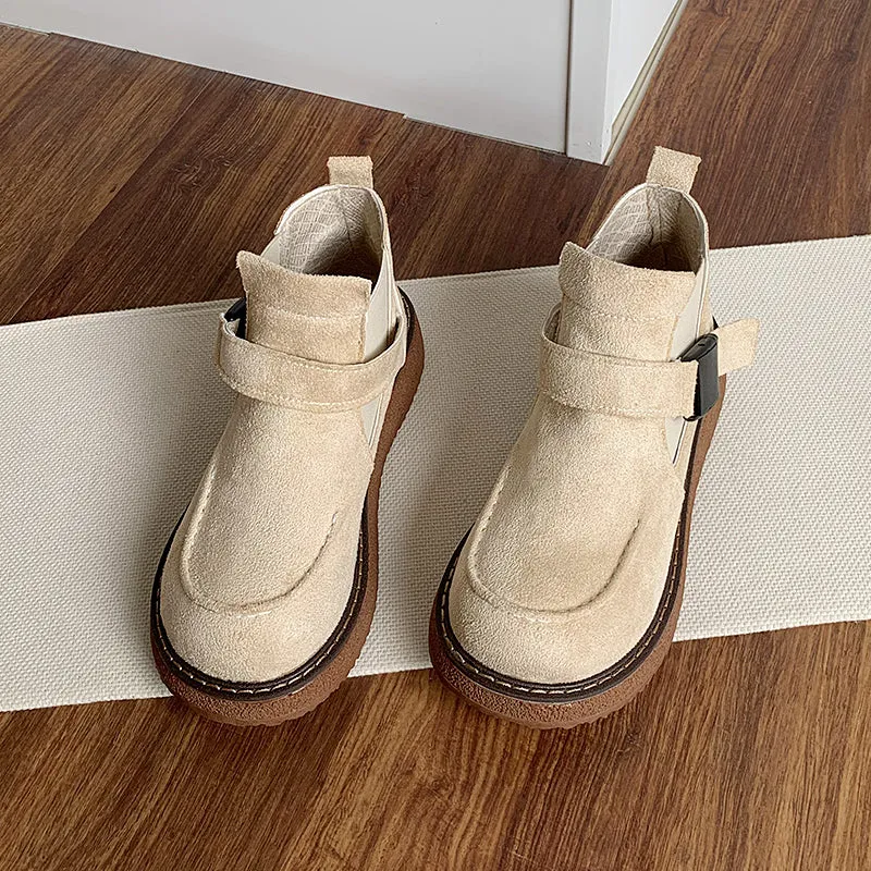 Ladies Fashion Buckled Thick Soled Suede Martin Boots