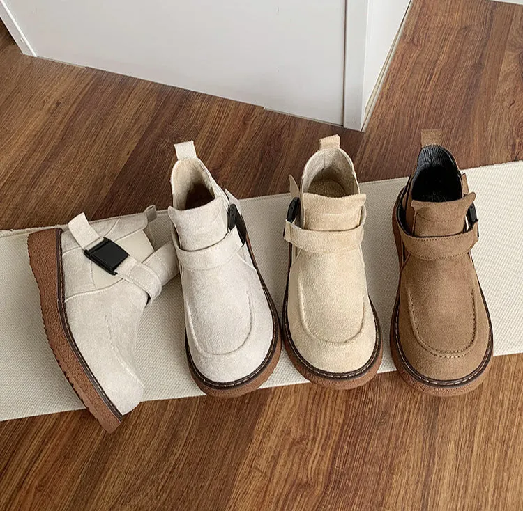 Ladies Fashion Buckled Thick Soled Suede Martin Boots