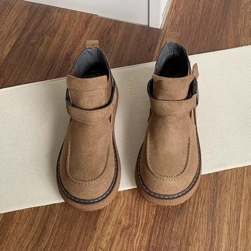 Ladies Fashion Buckled Thick Soled Suede Martin Boots