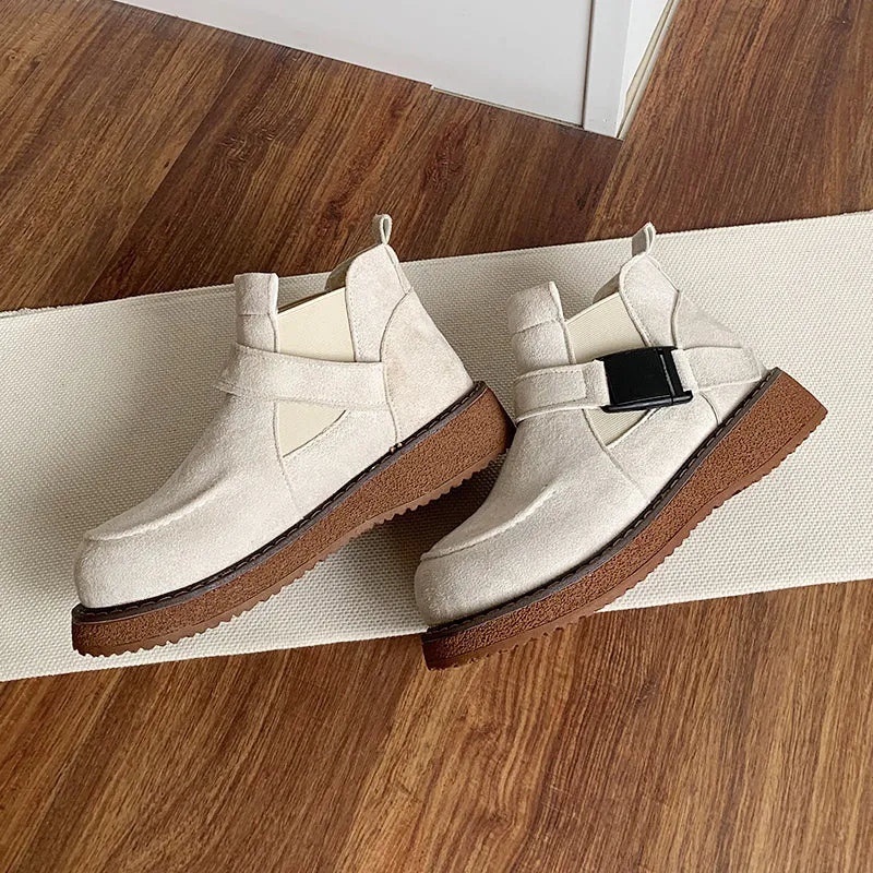 Ladies Fashion Buckled Thick Soled Suede Martin Boots