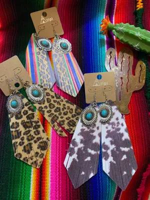 Large lightweight concho fringe earrings