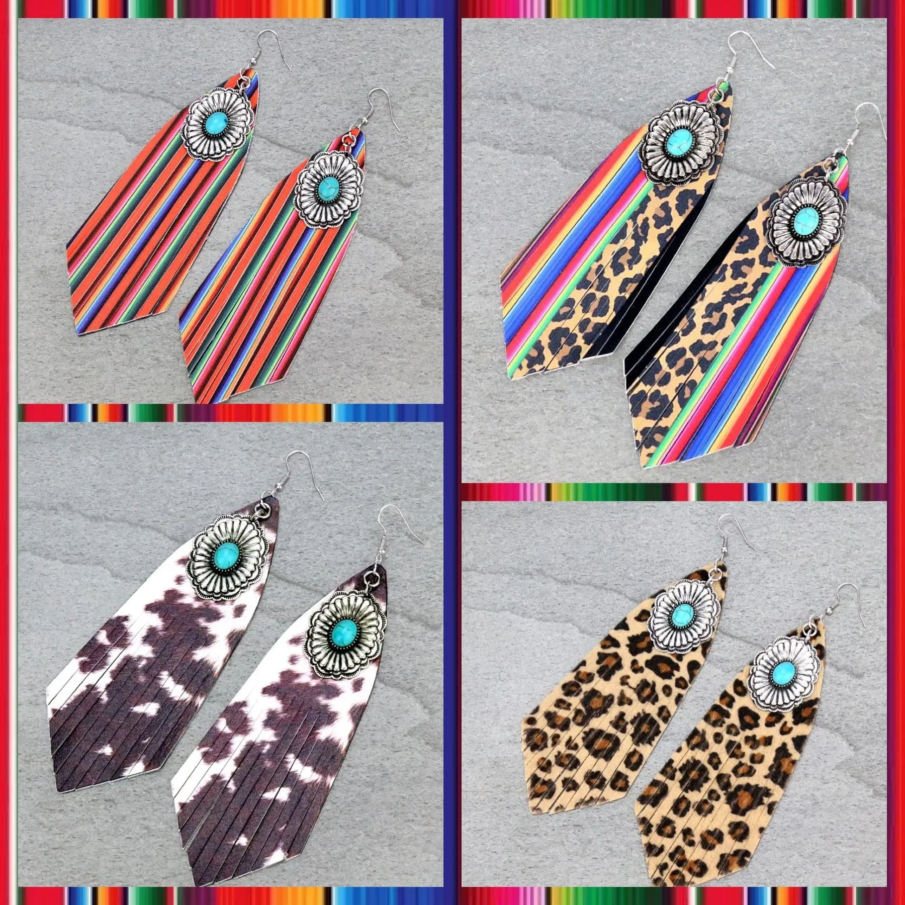 Large lightweight concho fringe earrings