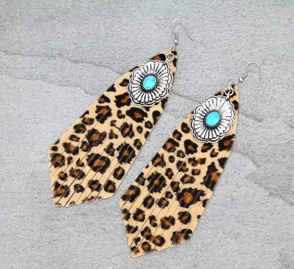 Large lightweight concho fringe earrings