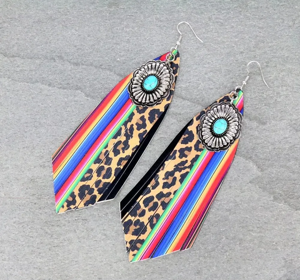Large lightweight concho fringe earrings