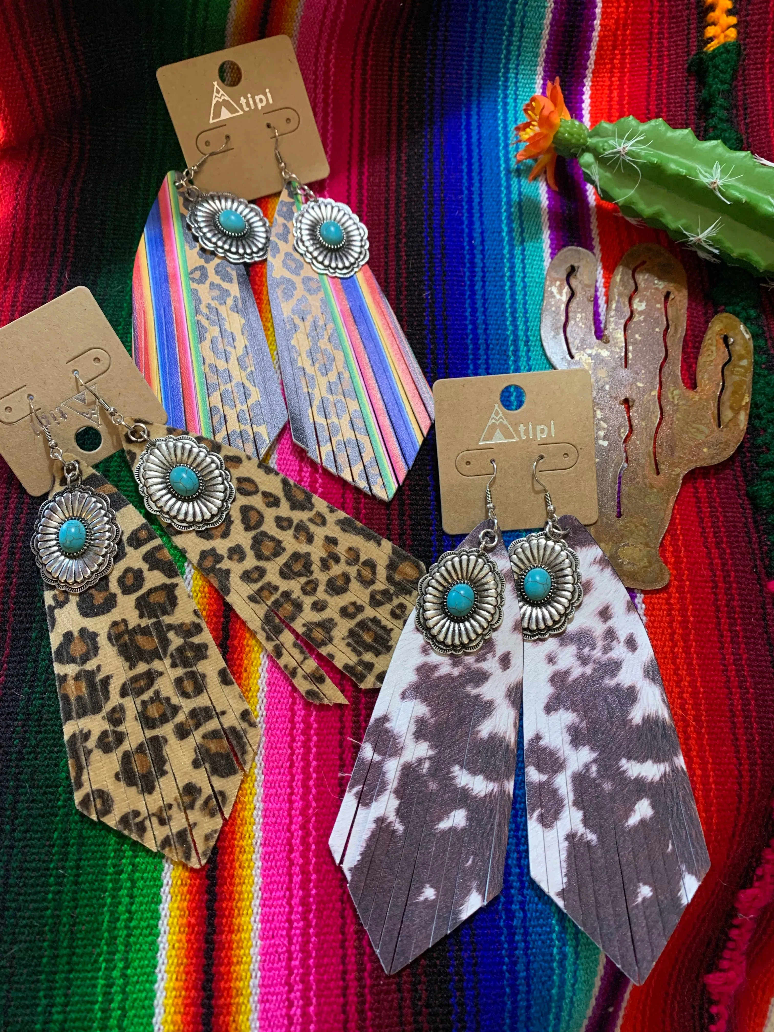 Large lightweight concho fringe earrings