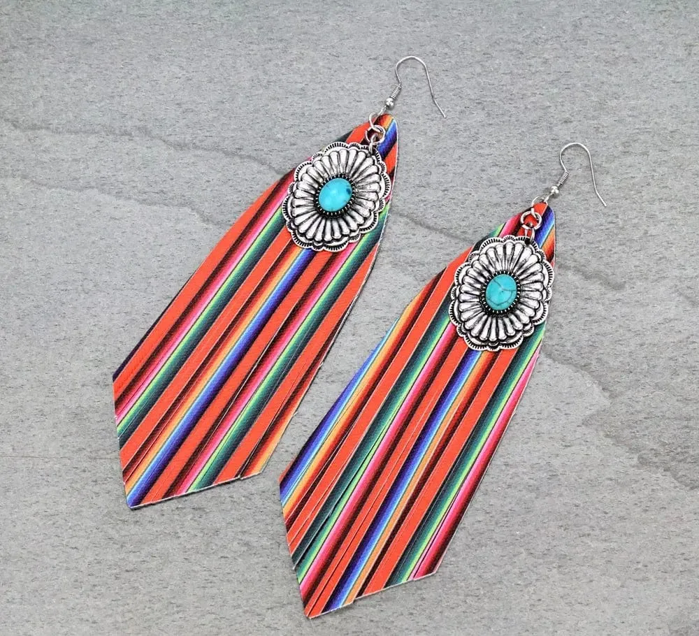Large lightweight concho fringe earrings