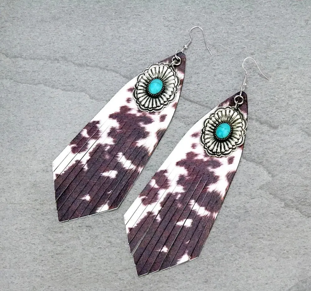 Large lightweight concho fringe earrings