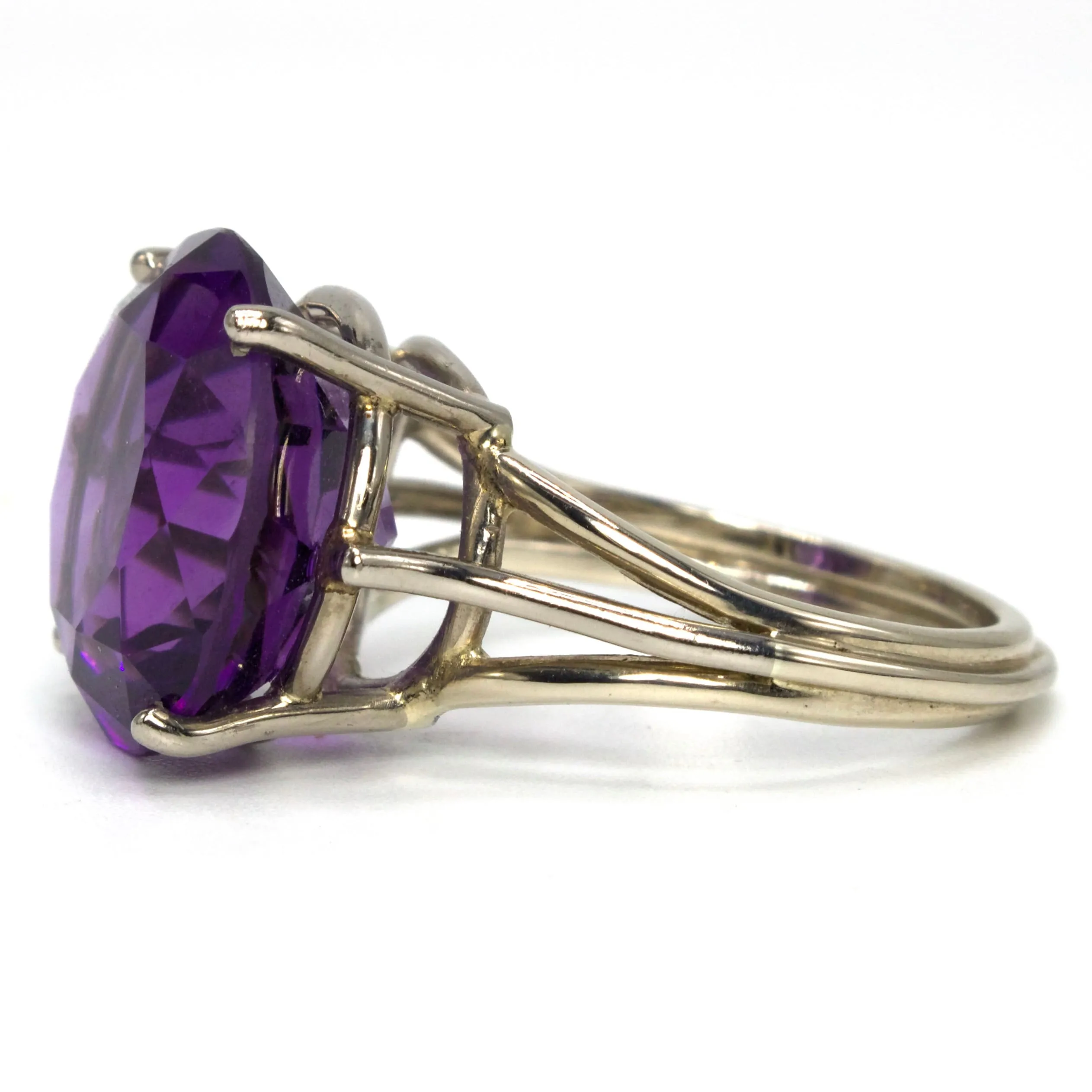 Large Round Cut Amethyst in White Gold Statement Ring