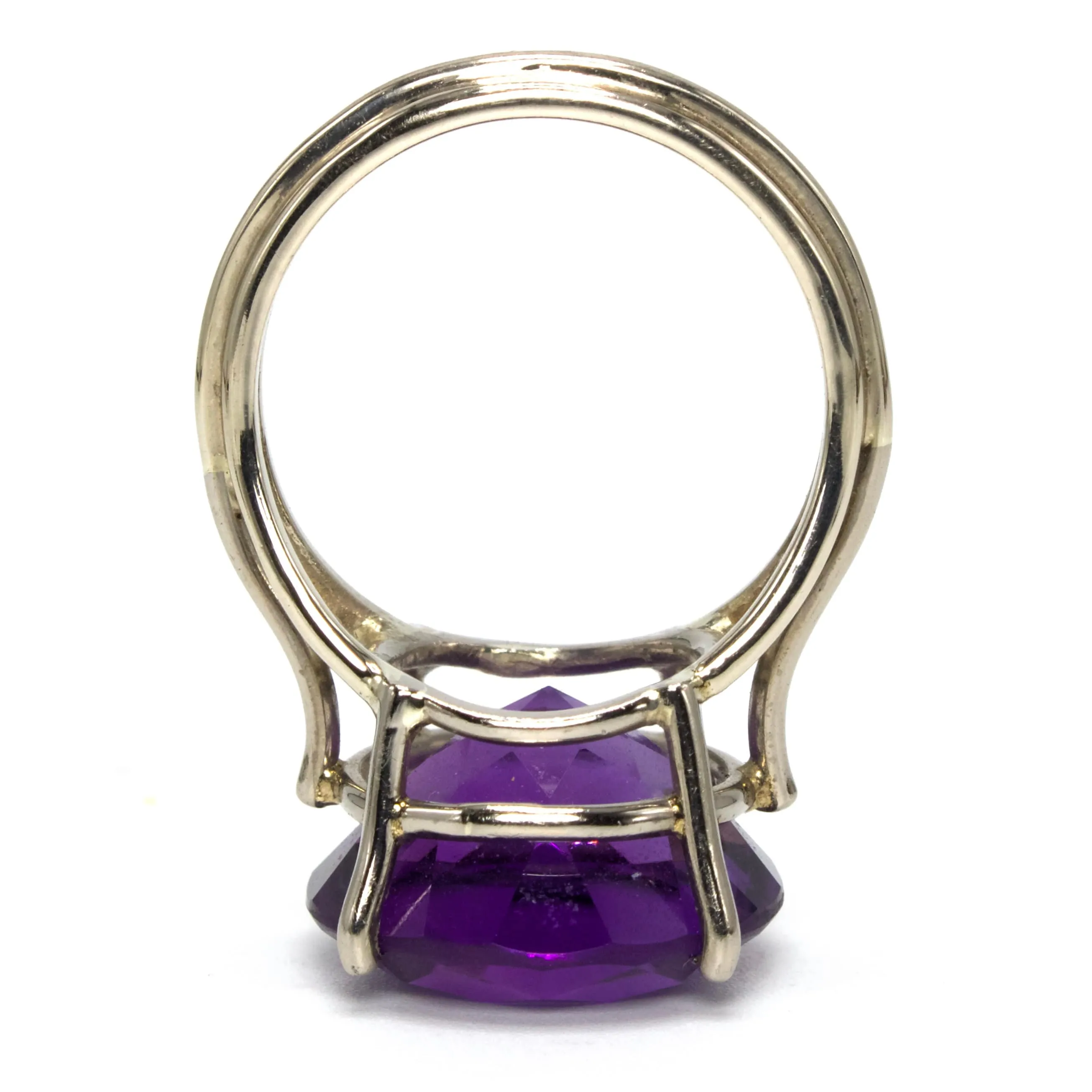 Large Round Cut Amethyst in White Gold Statement Ring