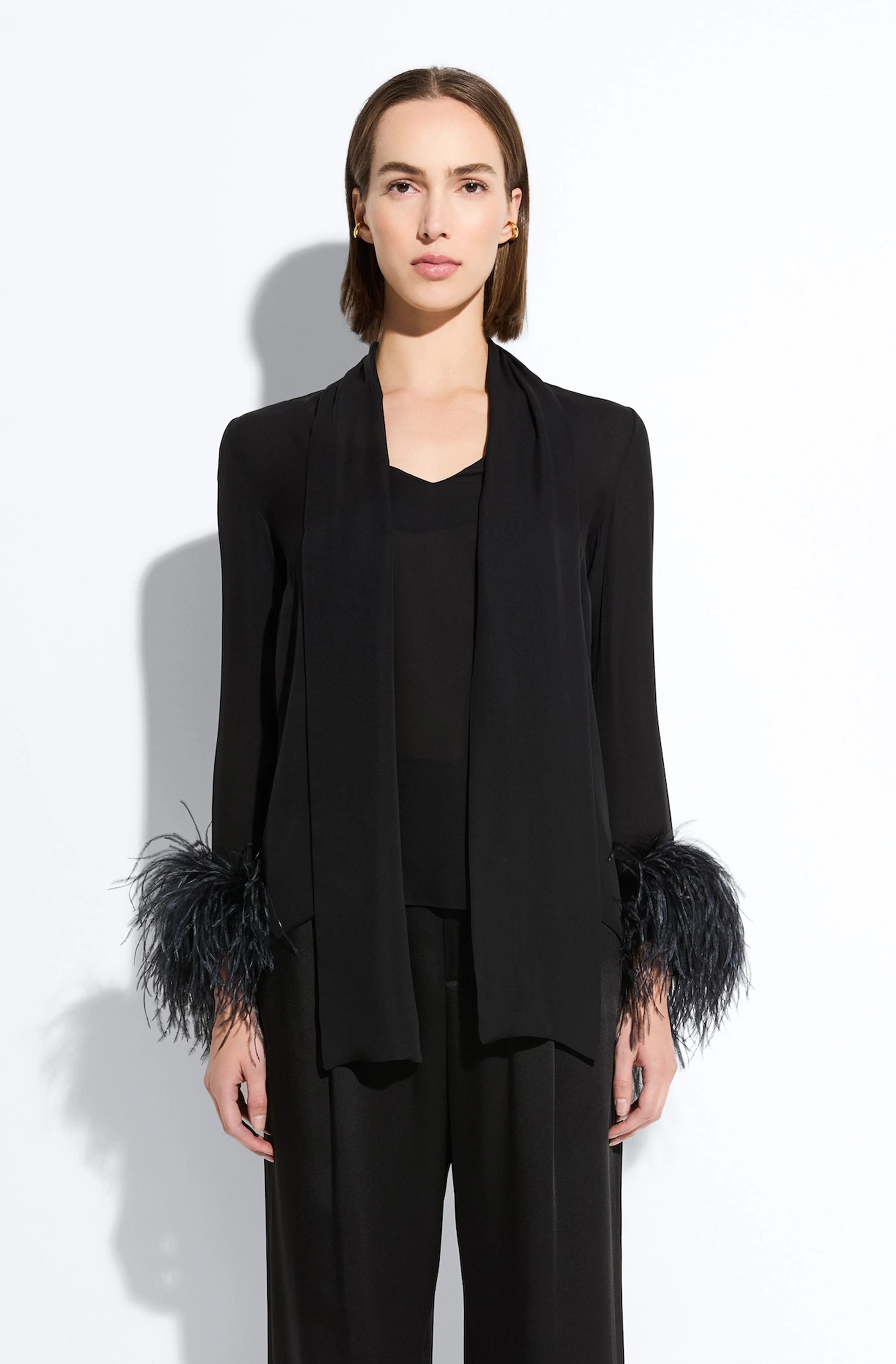 Lightweight Georgette Scarf Top With Feathers