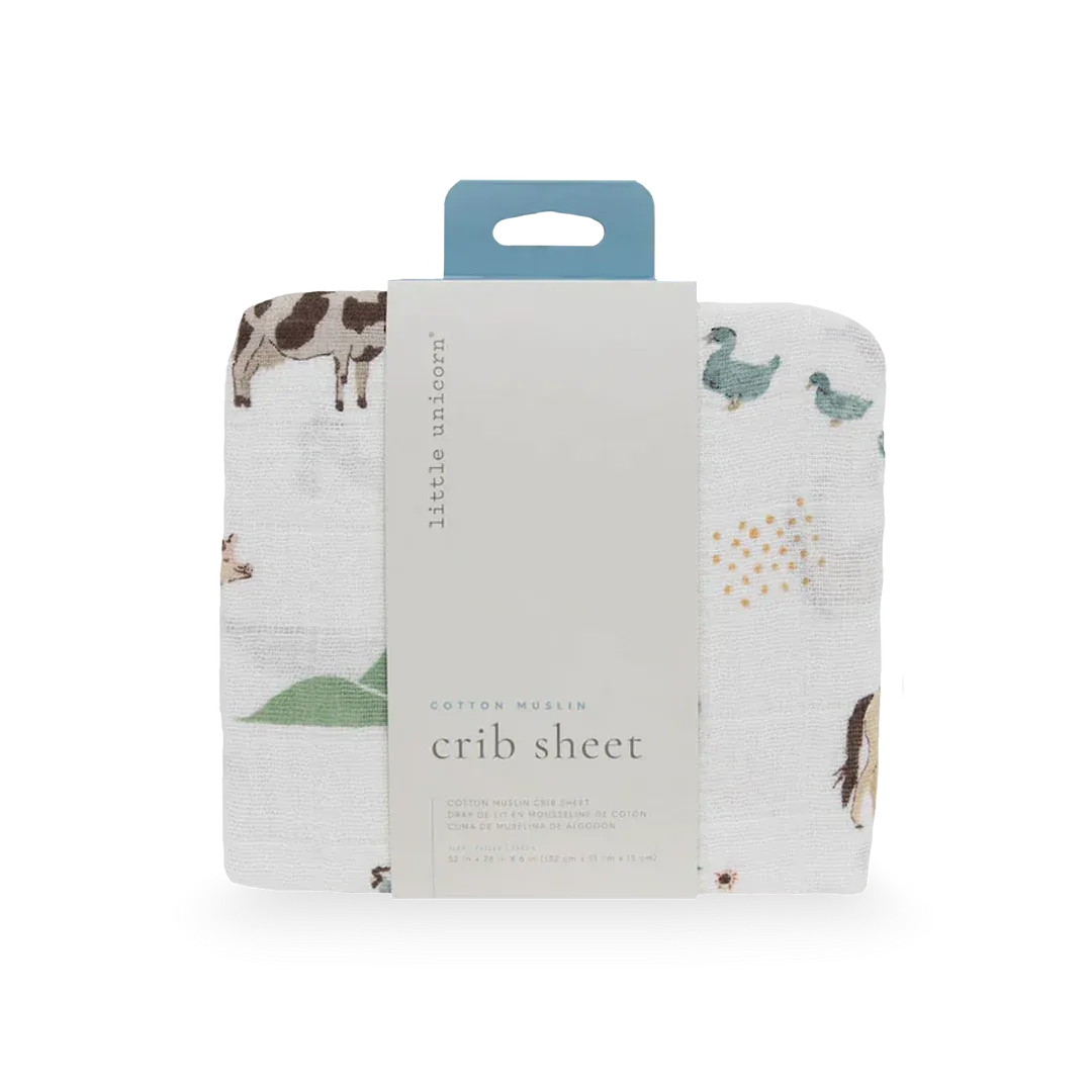Little Unicorn Farmyard Cotton Muslin Crib Sheet