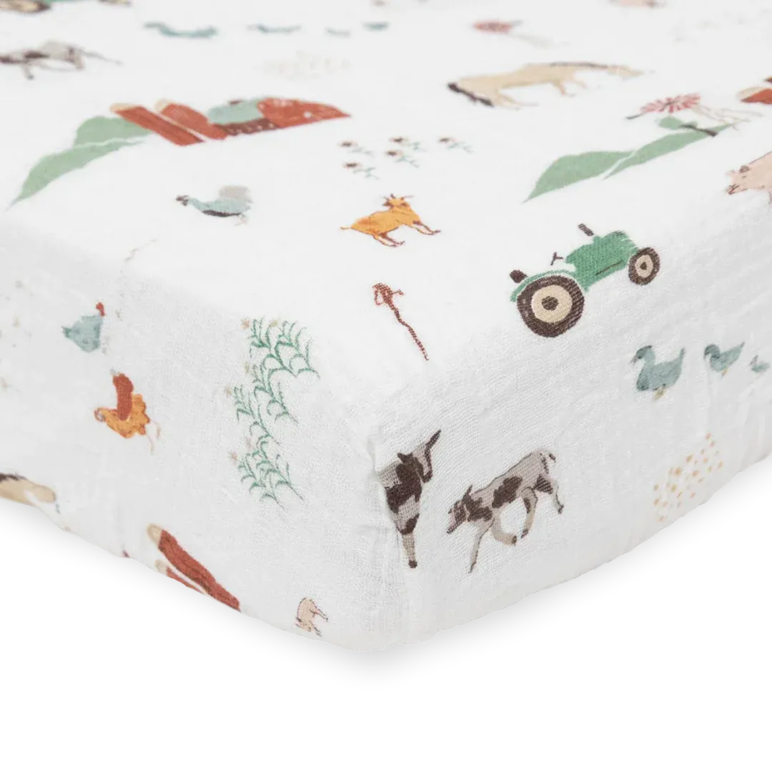 Little Unicorn Farmyard Cotton Muslin Crib Sheet