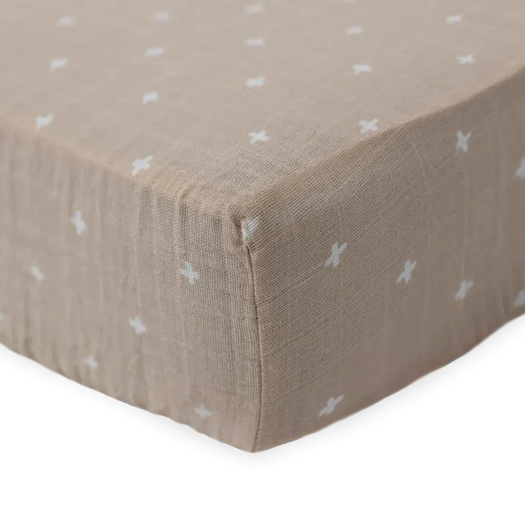 Little Unicorn Taupe Cross Cotton Muslin Crib Sheet