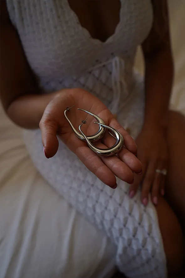 Lucia Unique Lightweight Large Silver Hoop Earrings