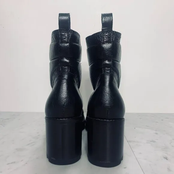 MARC FISHER LTD Lace Up Combat Boots Women 9 Black Chunky 3&quot; Lug Heel Moto VGUC
