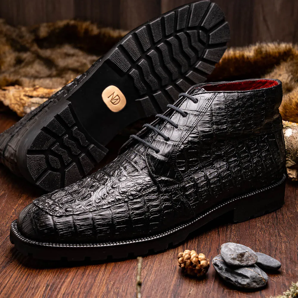 Marco Di Milano Martinelli Black Caiman Crocodile Ankle Boots